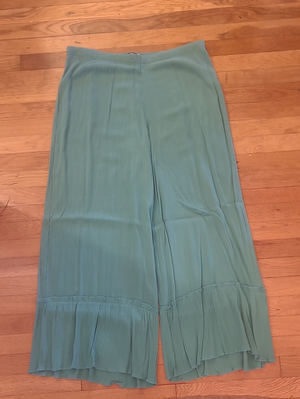 EARTHBOUND Sage Green Wide-Leg Ruffle Hem Pants